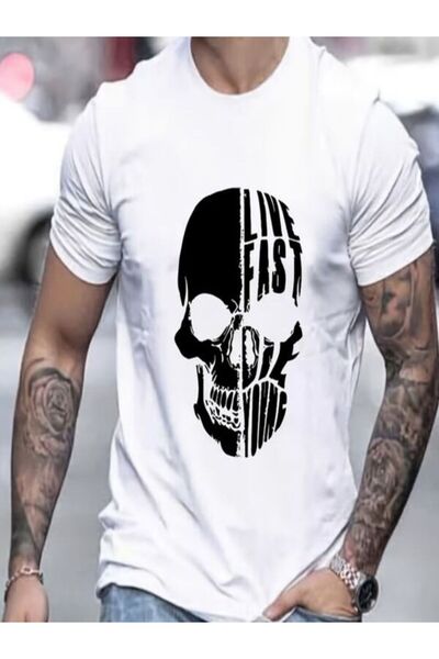 CLASSY.MODA Μπλουζάκι μονόχρωμο - Λευκό μπλουζάκι με κοντό μανίκι με λαιμόκοψη