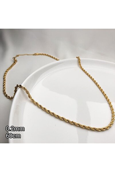 stainles steel ÇELİK ALTIN SARISI 0,4 MM BURGU ZİNCİR KOLYE 60 CM + 5 CM UZATMA