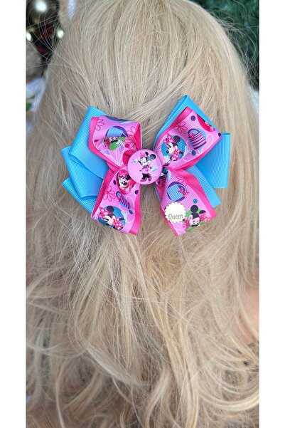 QUEEN AKSESUAR Disney Minnie Mouse - roza i plava mašna, stakleni ukras i aut...