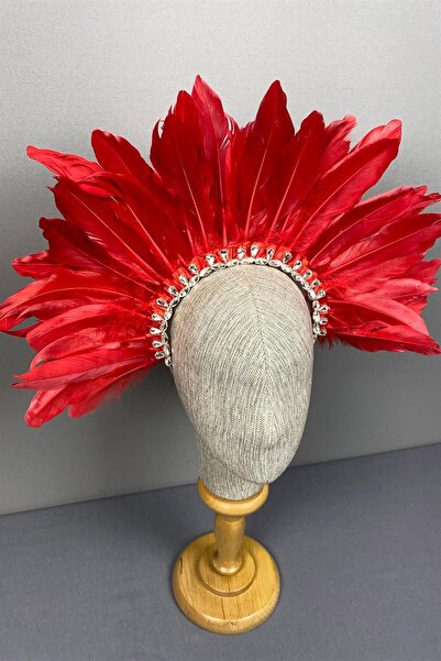 Limelia Accesoriu cu pene roșii Dali și pietre pentru coroana de henna de mir...