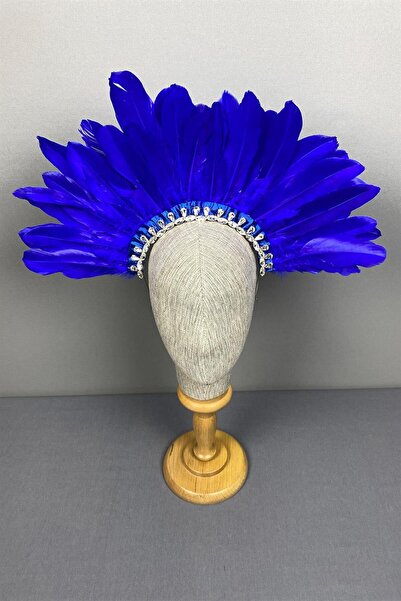 Limelia تاج حنة الزفاف الأزرق من ساكس - إكسسوار مع ريش دالي وتفاصيل حجرية