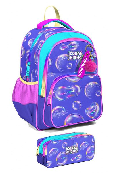 Coral High Set rucsac și suport stilou pentru școala primară pentru fetiță - Bubble Pink Lavanda