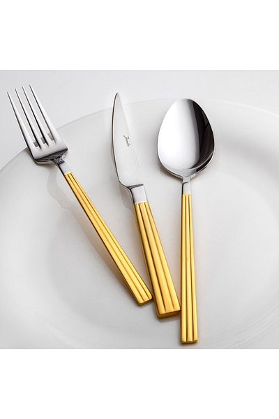 Jumbo 5300 60 Pieces Matte Gold Fork Spoon Knife Set for 12 People