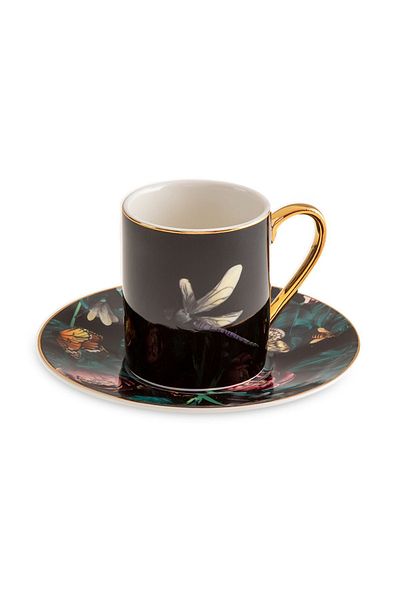 Jumbo Black Garden Coffee Cup Set for 4 People