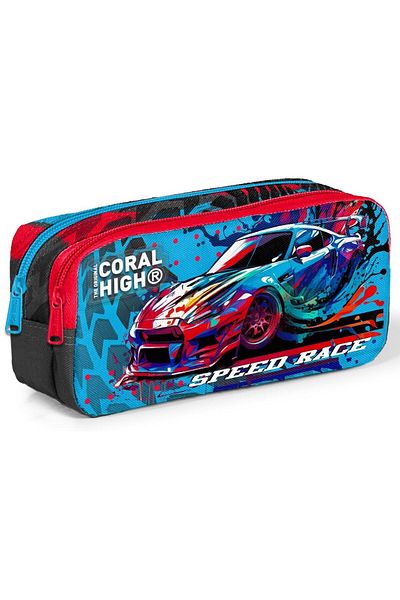 Coral High Set cutie de prânz și suport pentru creion cu model de mașină de curse gri albastru pentru băiat