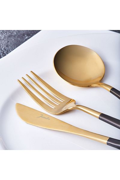 Jumbo Colors Black Shiny Gold 6-Piece 30 Piece Fork Spoon Knife Set