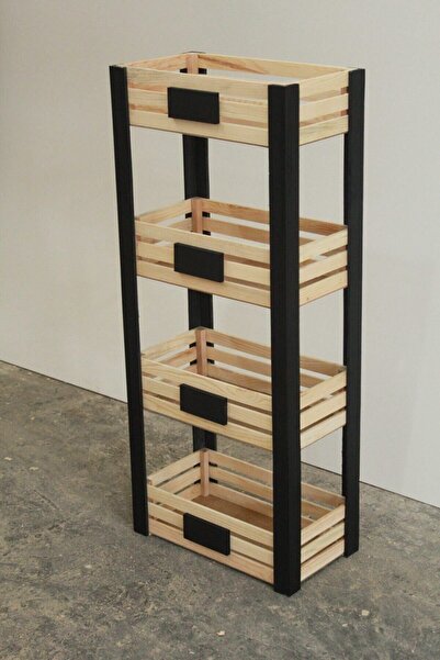 Demwood 40x20x100 Ebatlarında Naturel Siyah Levhalı Ahşap Sebzelik Dolap Raf