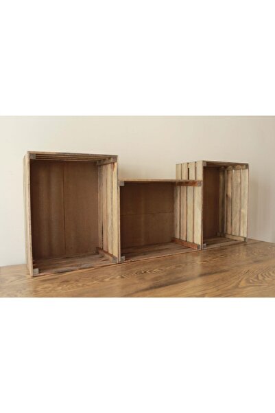 Demwood Ceviz Rengi Üç Raflı Ahşap Kasa Kitaplık