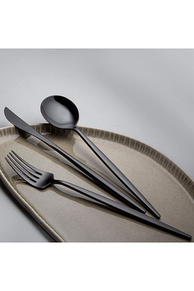 Jumbo 9000 Titanium Black 84 Pieces 12 Person Fork Spoon Knife Set