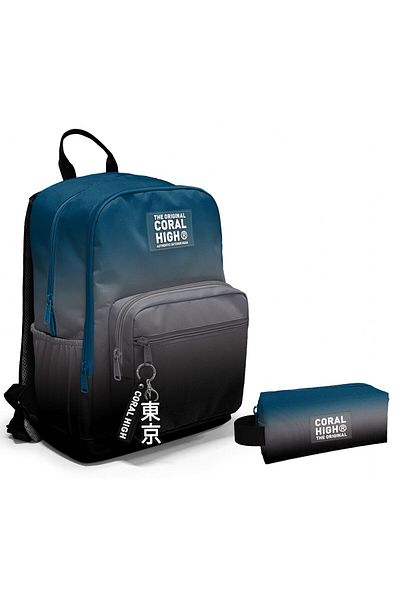 Coral High Set rucsac și pix pentru școala gimnazială Nefti gri pentru băiat - 4 compartimente
