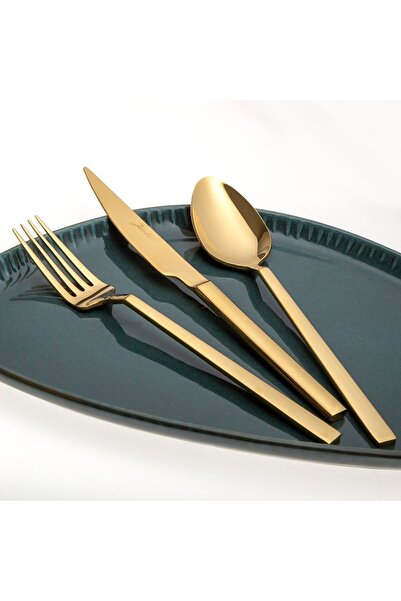 Jumbo 1800 طقم سكاكين وشوكة وملعقة ذهبية من التيتانيوم مكون من 18 قطعة لـ 6 أ...