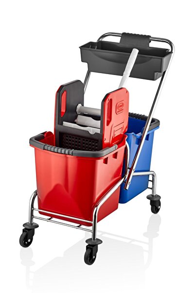 CEYMOP PROFESSIONAL Krom Çift Kovalı Temizlik Ve Paspas Arabası Temizlik Seti...