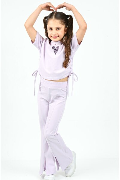 BALKABAĞI Lilac Slit Leggings & Drawstring T-shirt Girls' Set TYK0011