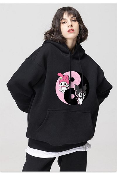 Touz Moda Φούτερ Kuromi & Melody Μαύρη κουκούλα