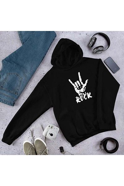 Touz Moda Rock printed Μαύρο Unisex Φούτερ με κουκούλα Oversize Φούτερ με κουκούλα