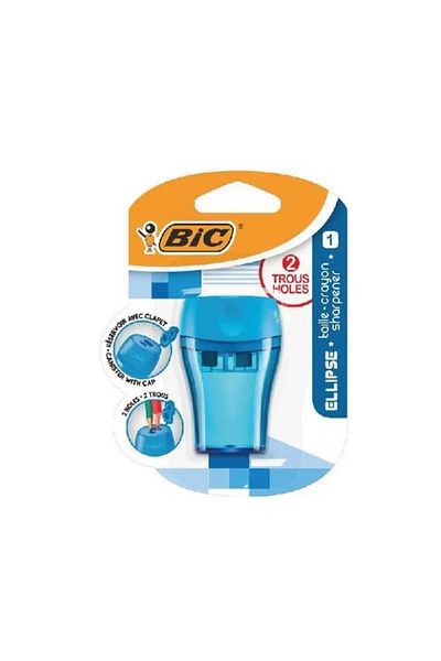 Bic Pencil Sharpener Maxi Ellipse Lidded Double Blister Open Blue Jumbo and Classic
