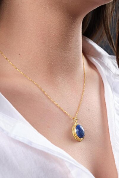 Ssilhoutte Doğaltaş Sertifikalı Lapis Lazuli Doğal Taş Kadın Kolye 925 Ayar G...