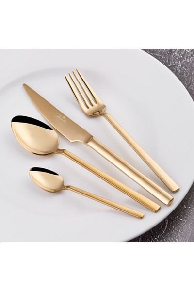 Jumbo 1800 24 Piece Titanium Gold Dessert Fork Spoon Knife Set for 6 People