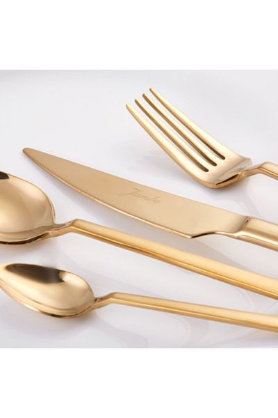 Jumbo 1800 24 Piece Titanium Gold Dessert Fork Spoon Knife Set for 6 People