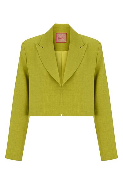 Whenever Company Oil Green Linen Look Crop Jacket