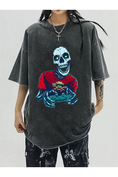 Touz Moda Washable Gamer Skeleton Unisex Vintage T-shirt