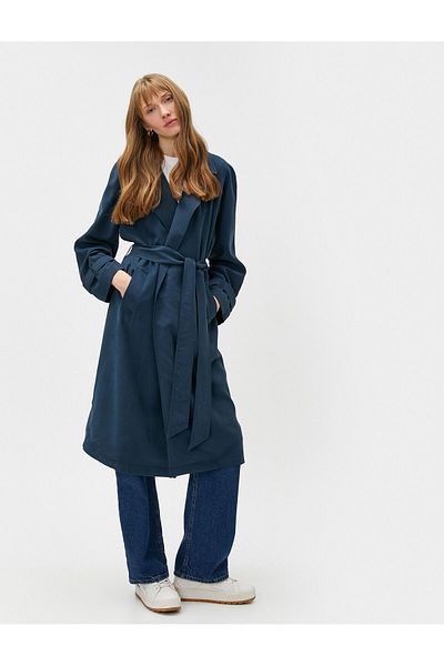 Koton Pocket Belted Trench Coat Rayon Blended