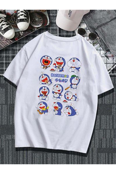 Touz Moda Doraemon Collage Back Printed White Unisex Oversize T-shirt
