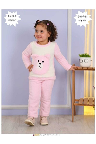 aden kids Set de copii drăguți de pluș brodat urs roz - confortabil și elegant