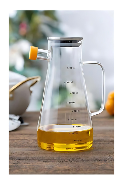 TAGESAN 1000ml Olive Oil Bottle - Glass Oil Pot with Scale and Stainless Lid
