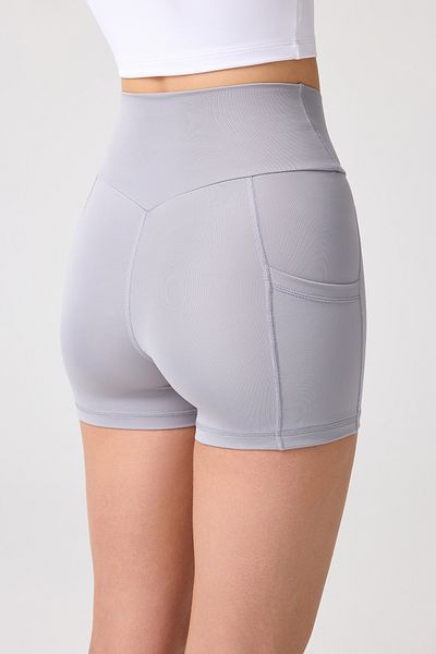 LOS OJOS Graue Biker-Shorts – kurze Sport-Leggings im Envelope-Stil