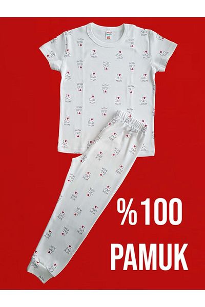 Çamaşır Bahçesi Short Sleeve Patterned Children's Pajama Set#printed children's pajamas#heart pattern slipwear#laundry garden