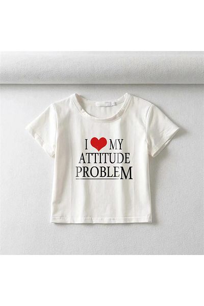 Touz Moda White Crop - I Love My Attitude Printed