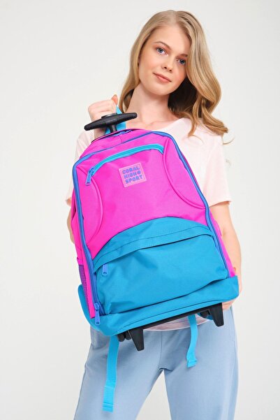 Coral High Sport Pembe Mavi Dört Bölmeli Usb'li Çekçekli Sırt Çantası 23253