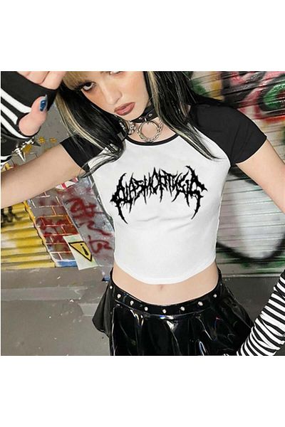 Touz Moda Λογότυπο Dompuleri Fashion Plasmoptysis με τυπωμένο μανίκι Raglan White Crop