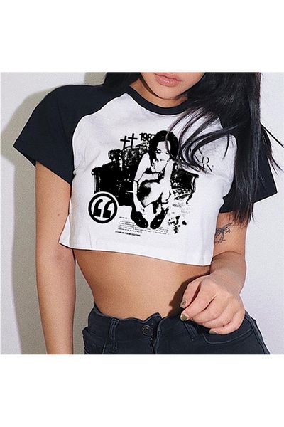 Touz Moda Y2k Pain And Gain Printed White Crop