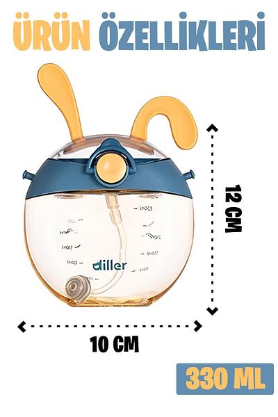 DILLER 330 ml Children's Water Bottle with Straw and Neck Strap