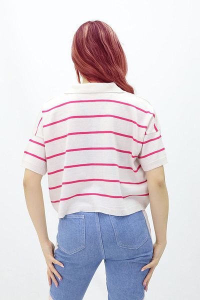 ÇILDIR TRİKO WOMEN'S POLO NECK SHIRT COLLAR STRIPED SWEATER