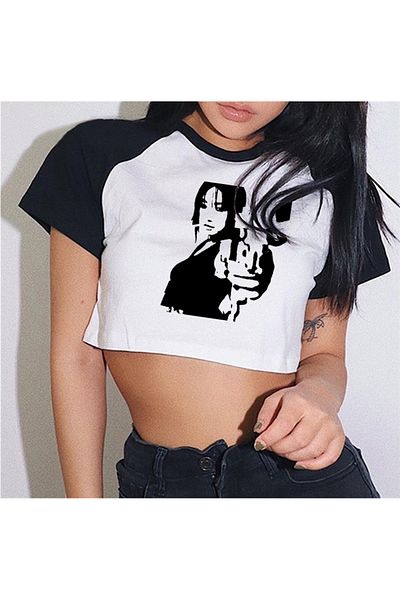 Touz Moda Y2k Shooting Girl Raglan Sleeve White Crop