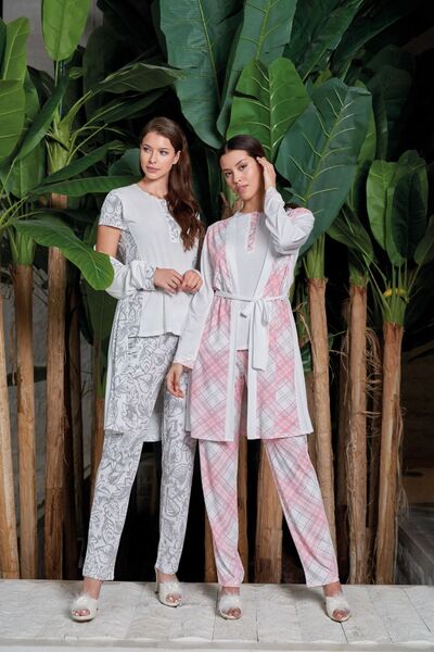 Jar Pierre طقم بيجامة ثلاثية من الفسكوز منقوشة للنساء Jarpierre 321