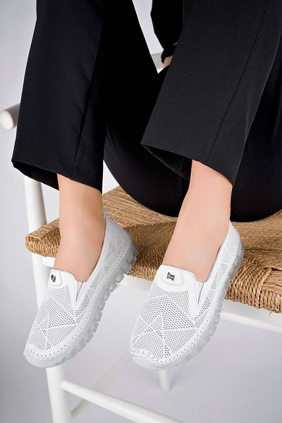 Deripabuc White Genuine Leather Women's Ballerinas - Dp75-0701