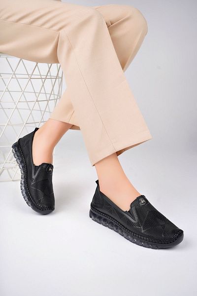 Deripabuc Genuine Leather Black Women's Leather Ballerinas Dp75-0701