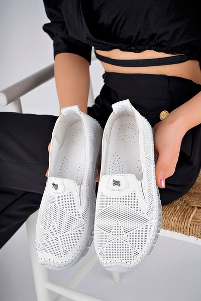 Deripabuc White Genuine Leather Women's Ballerinas - Dp75-0701