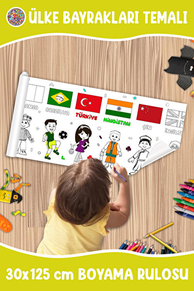 melolisa Ülke Bayrakları Temalı Boyama Rulosu 30x125 CM
