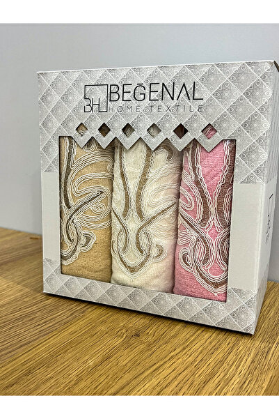 AYHANHOME Рушник оксамитовий для рук та обличчя 50x90 3 шт Gupur Ceyizlik з вишивкою