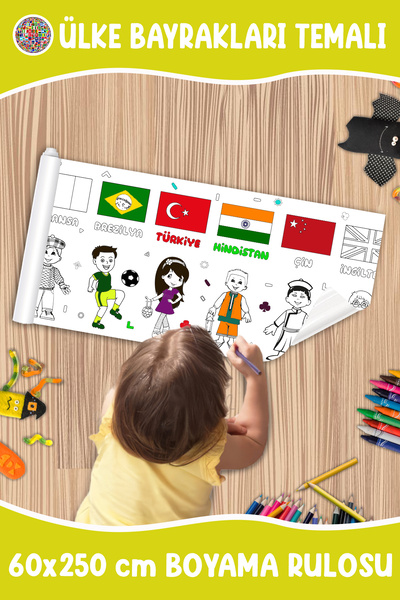 melolisa Ülke Bayrakları Temalı Dev Boyama Rulosu 60x250 CM