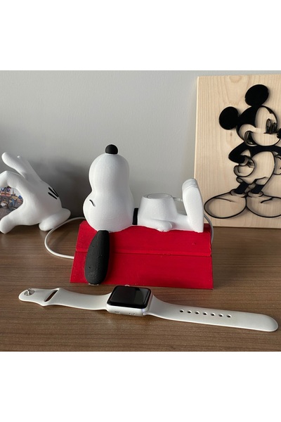 huni Snoopy Apple Watch Stand El Boyaması Figür Akıllı Saat Şarj Stand Seviml...