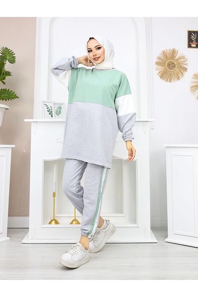 festmoda Women's Garnished Sports Mint Green-gray Suit