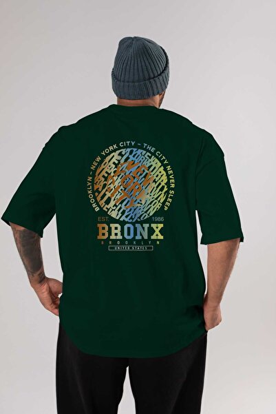 Ankhises Brooklyn i New York Back Štampano Emerald Green Oversize kroj T-shir...