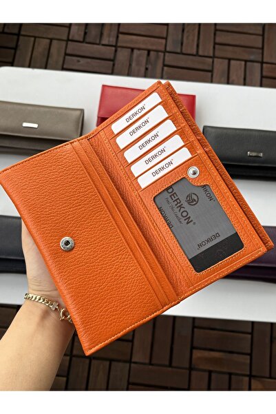 DERKON Praktická dámská peněženka z pravé kůže s dvojitým krytem oranžová