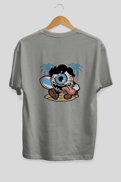 Ankhises Eye Ball Surfer Spate Imprimat Gri Oversize Tricou Unisex Bărbați Fe...